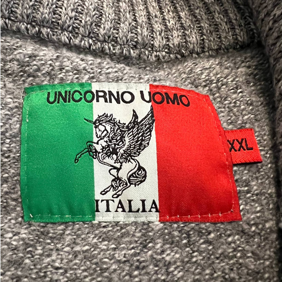 Unicorno Uomo Men's Sweater in Gray White w/Zipper and Patched Elbows Size XXL - Picture 4 of 5